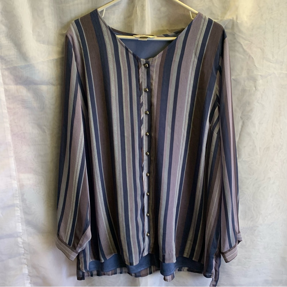 CJ Banks Women's Plus size 2X long sleeve button up purple striped shirt Lined